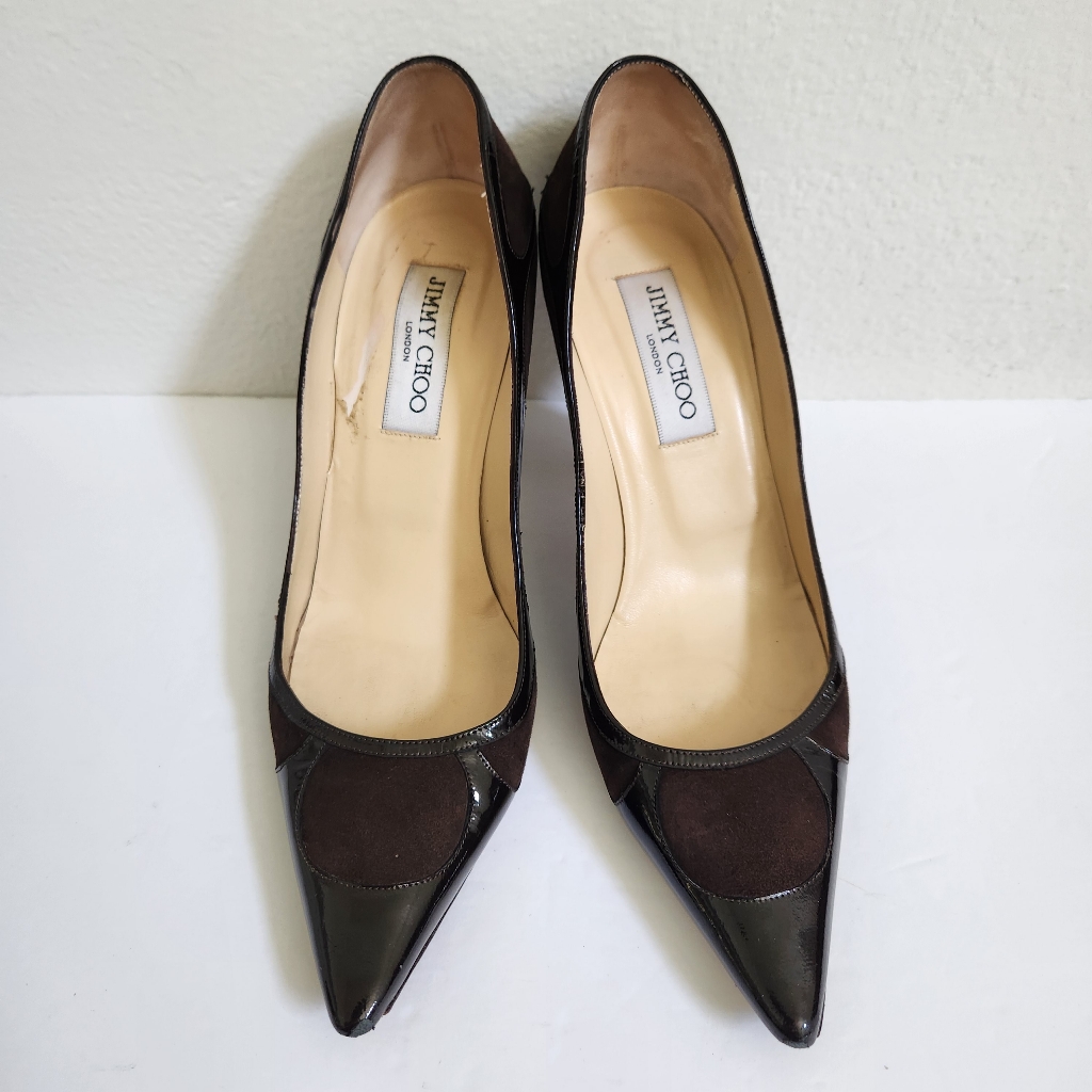 Jimmy Choo Brown Suede And Patent Leather Heels